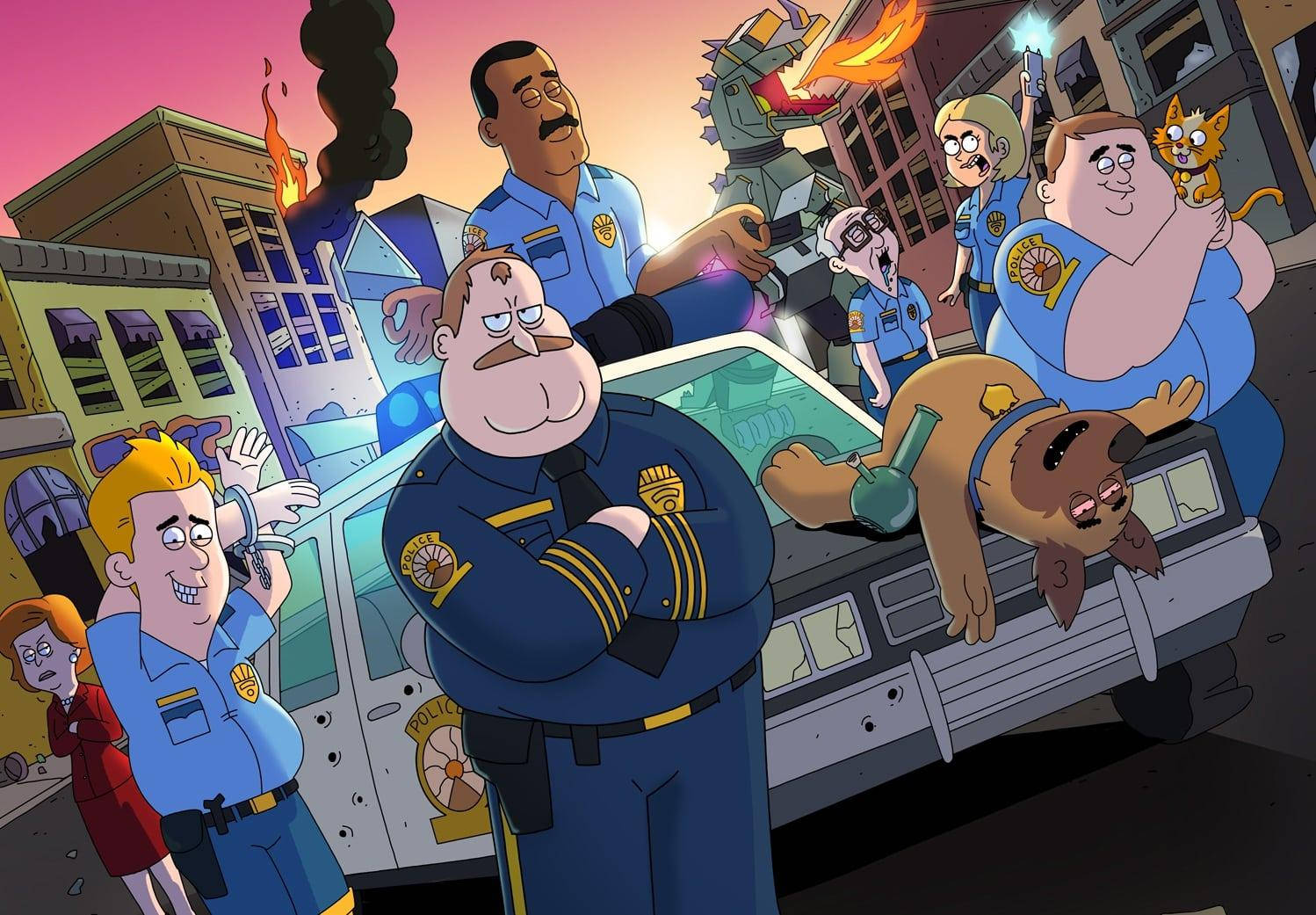 جميع شخصيات Paradise PD في إطار واحد خلفية