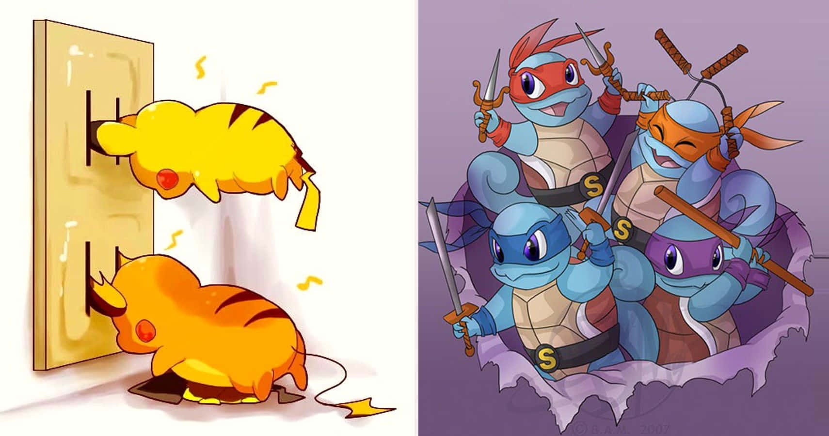 صورة مضحكة لـ Pikachu و نينجا بوكيمون خلفية