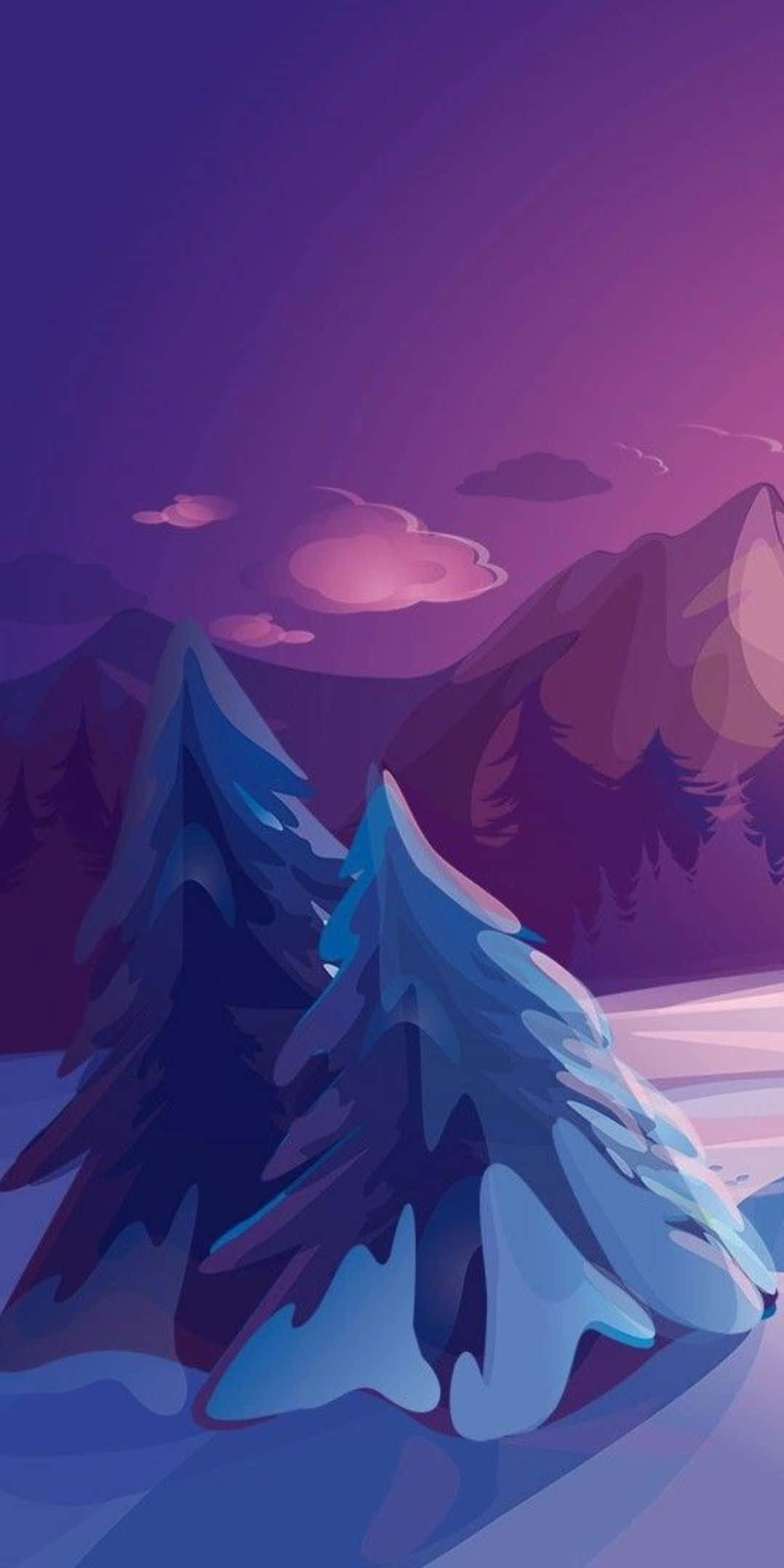خلفية شتوية لجهاز Pixel 3 رسم أشجار مغطاة بالثلوج خلفية