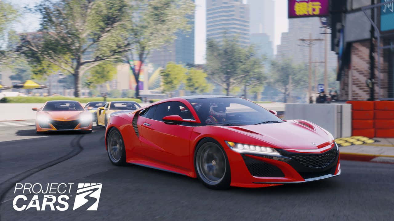 سيارة حمراء بين الأشجار خلفية Project Cars بدقة 720p خلفية