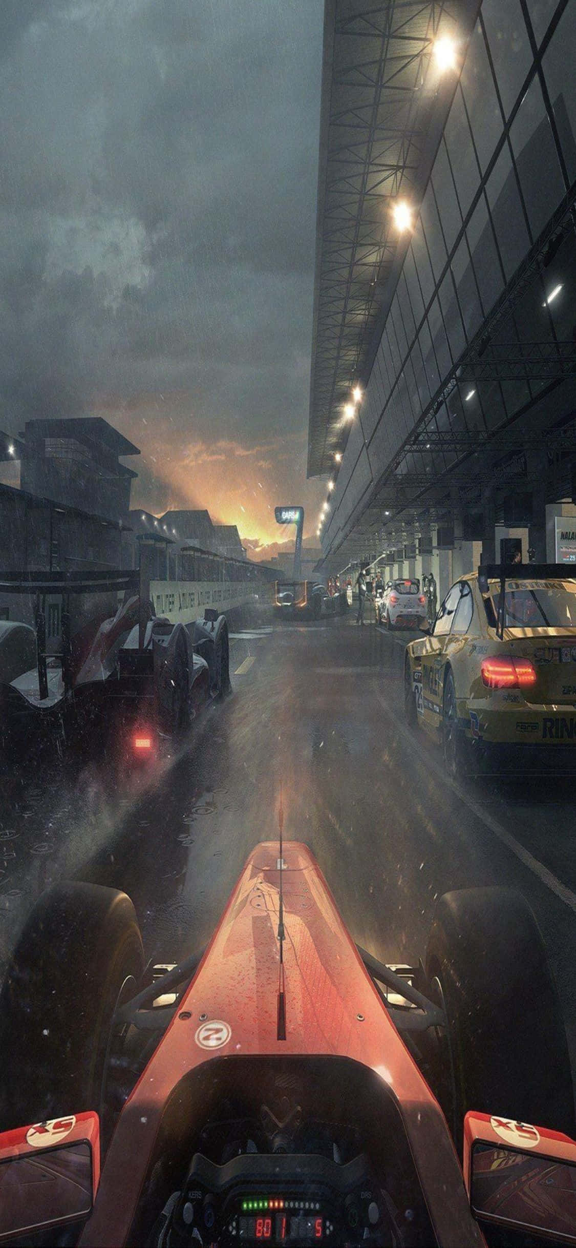 خلفية آيفون X من لعبة Project Cars لخط انطلاق مضمار السباق خلفية