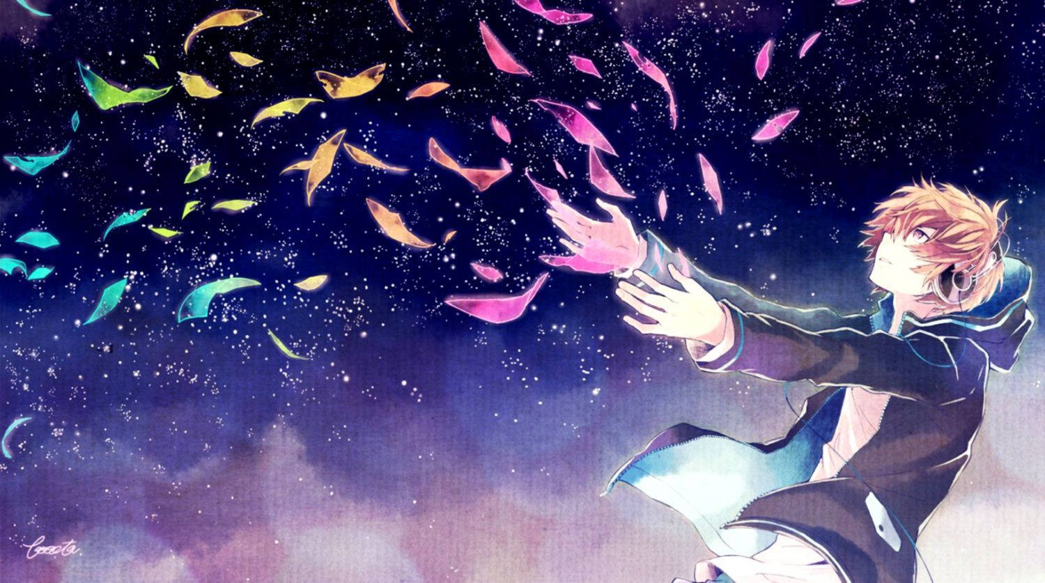خلفية صبي أنمي يسترخي مع الموسيقى