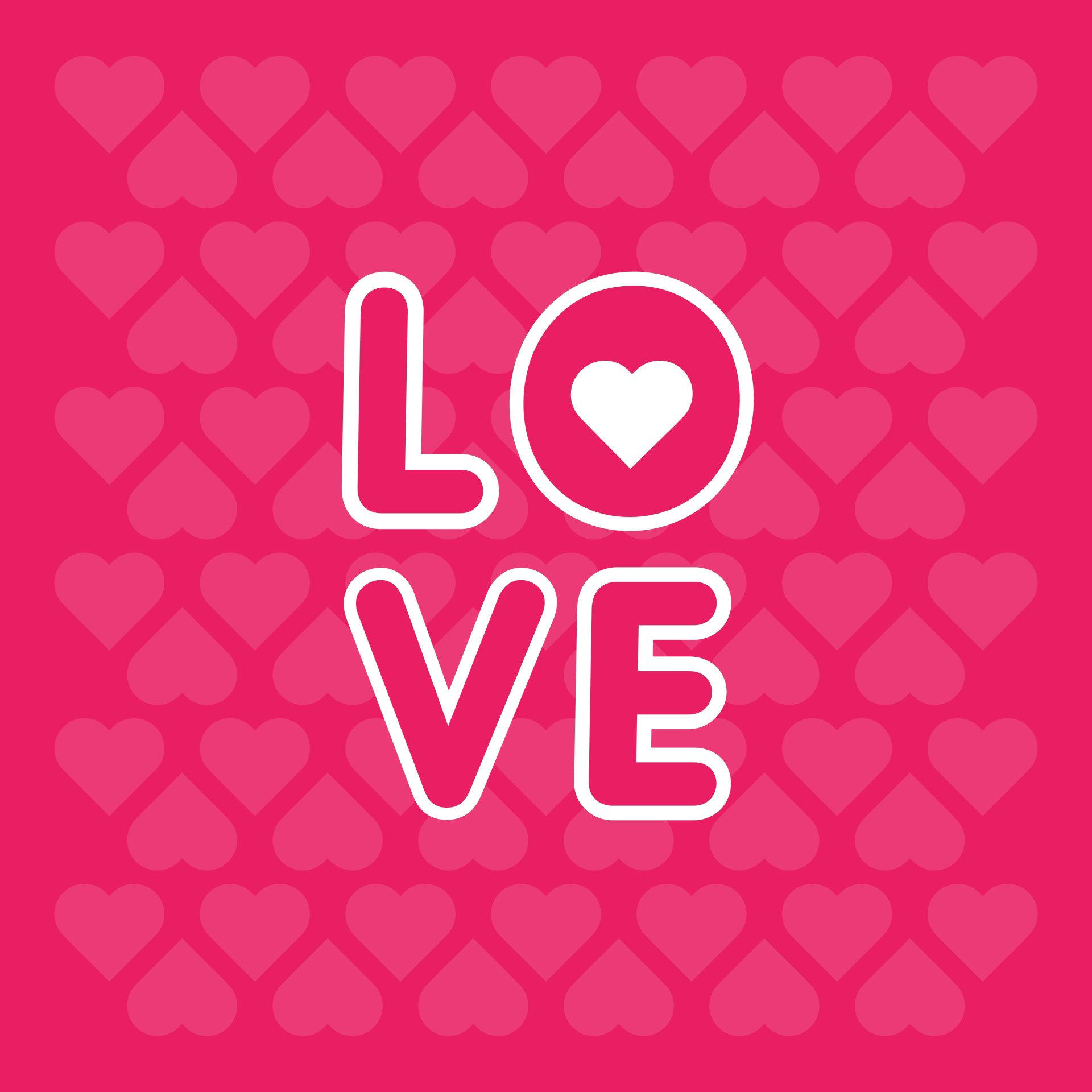 نقش Love باللون الوردي مع مخطط أبيض على خلفية مليئة بالقلوب بمناسبة عيد الحب السعيد.