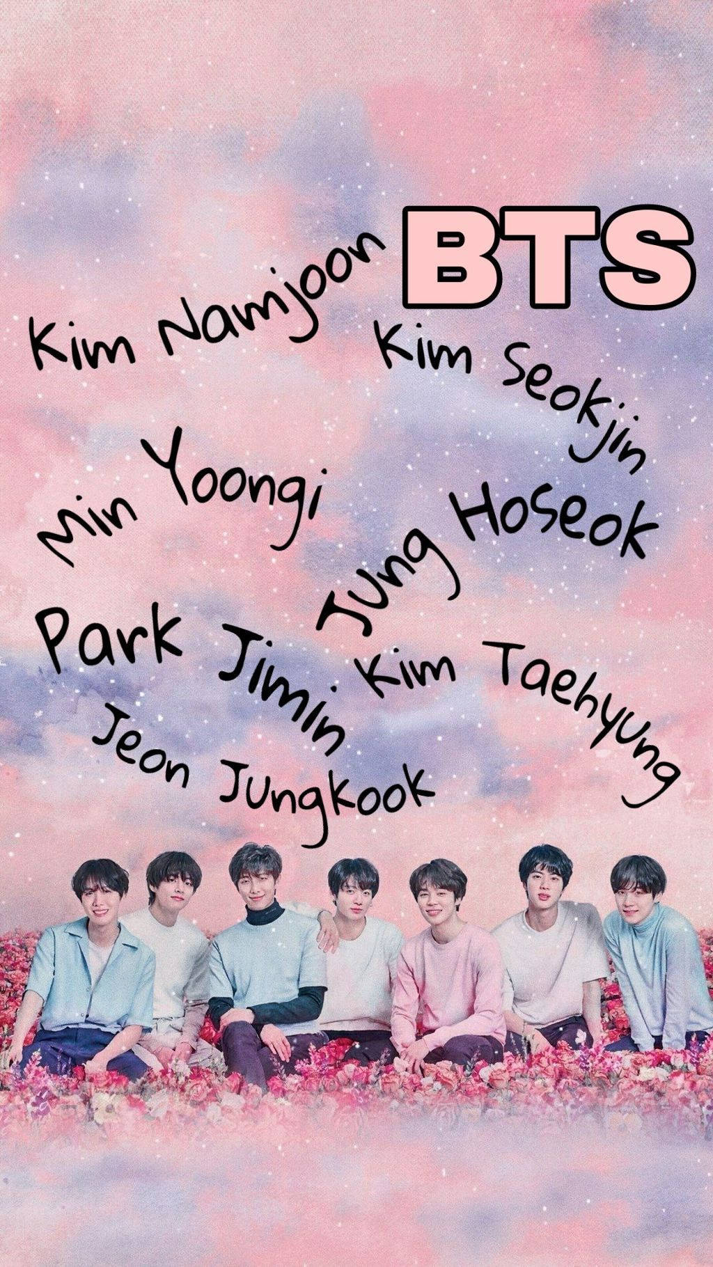 أعضاء BTS على الورود خلفية