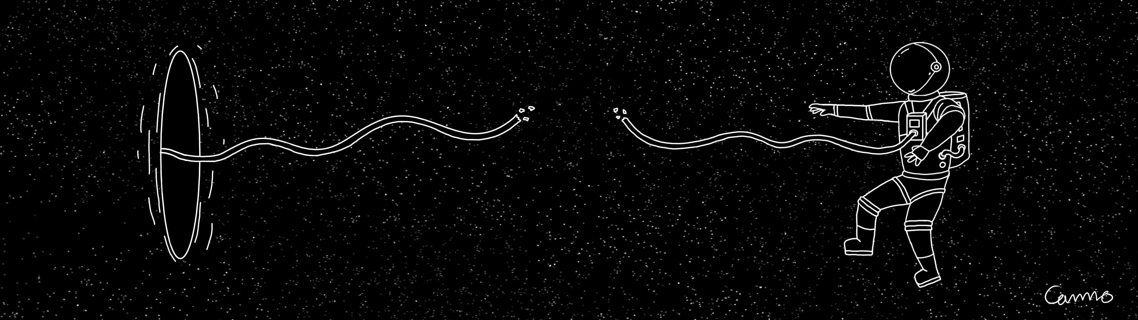 أعمال فنية خطية لرائد فضاء بدقة 3840x1080 4K خلفية