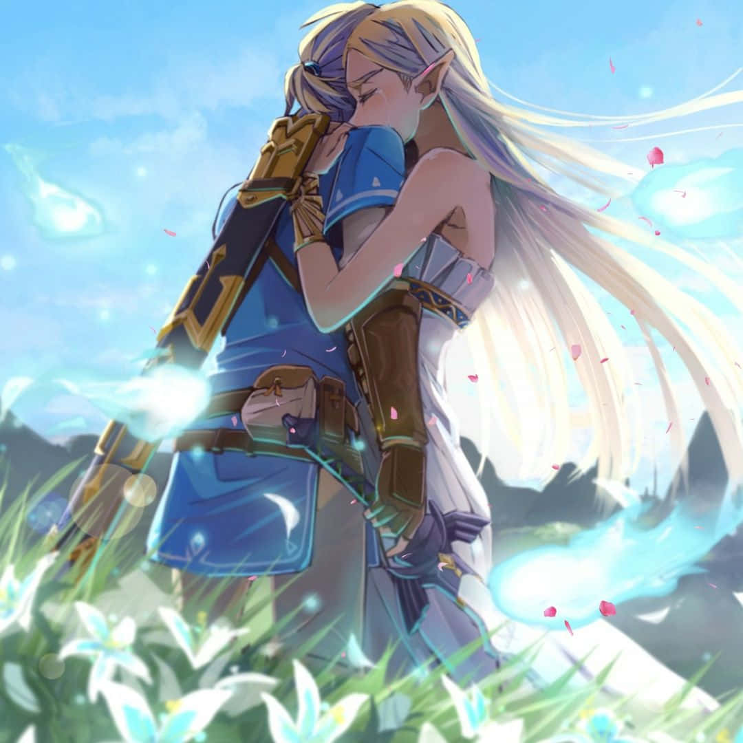 الأميرة زيلدا ولينك يتعانقان في BOTW خلفية