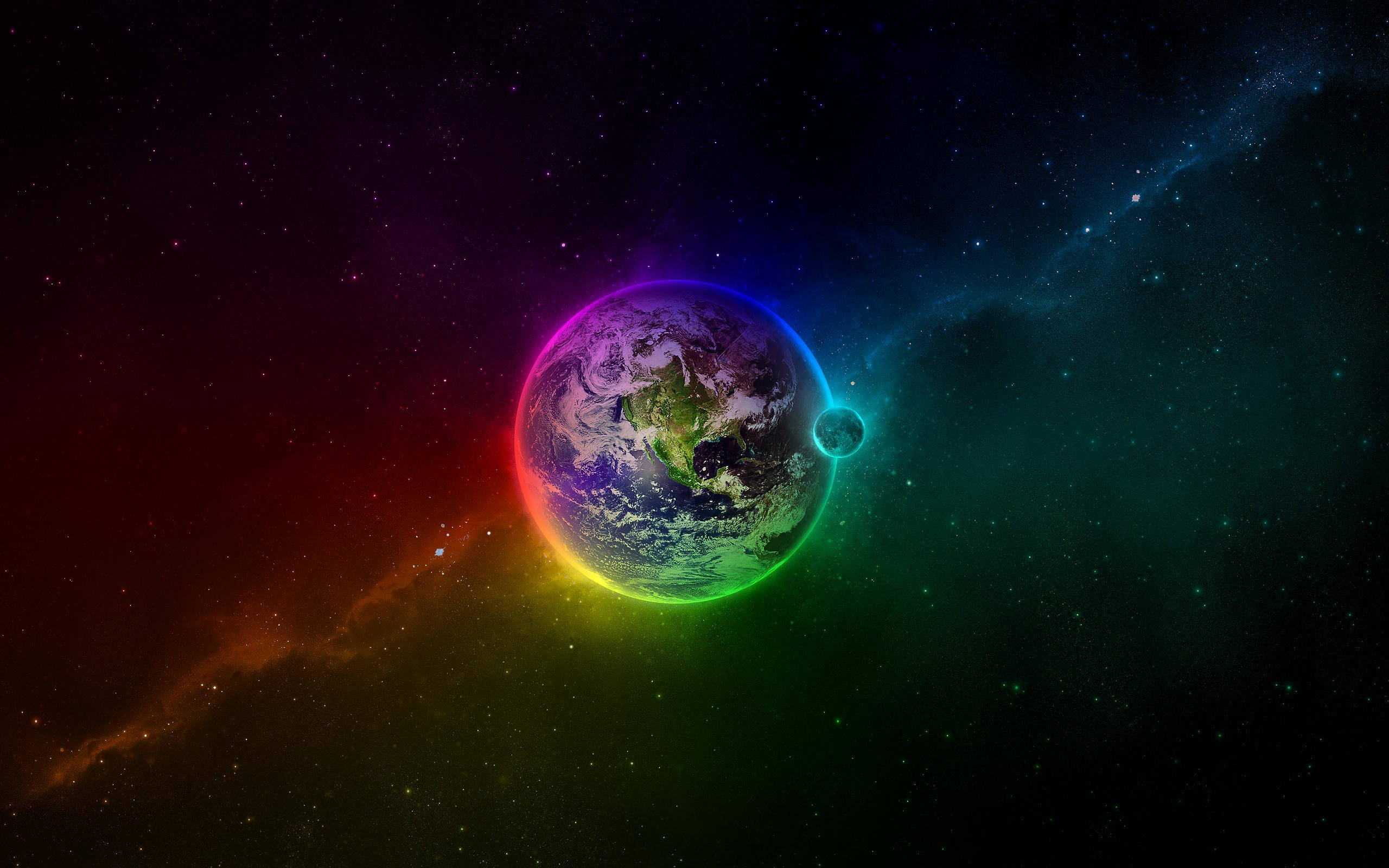 القمر 4K مع الأرض جمالية قوس قزح خلفية
