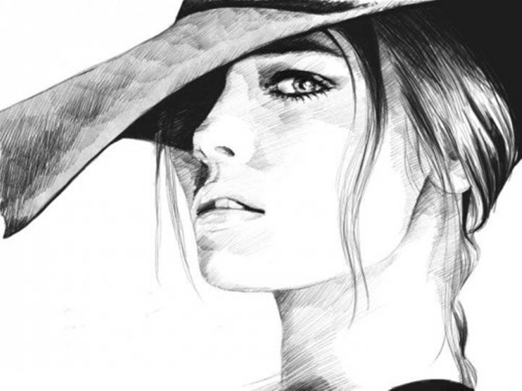 امرأة بقبعة برسم رائع خلفية