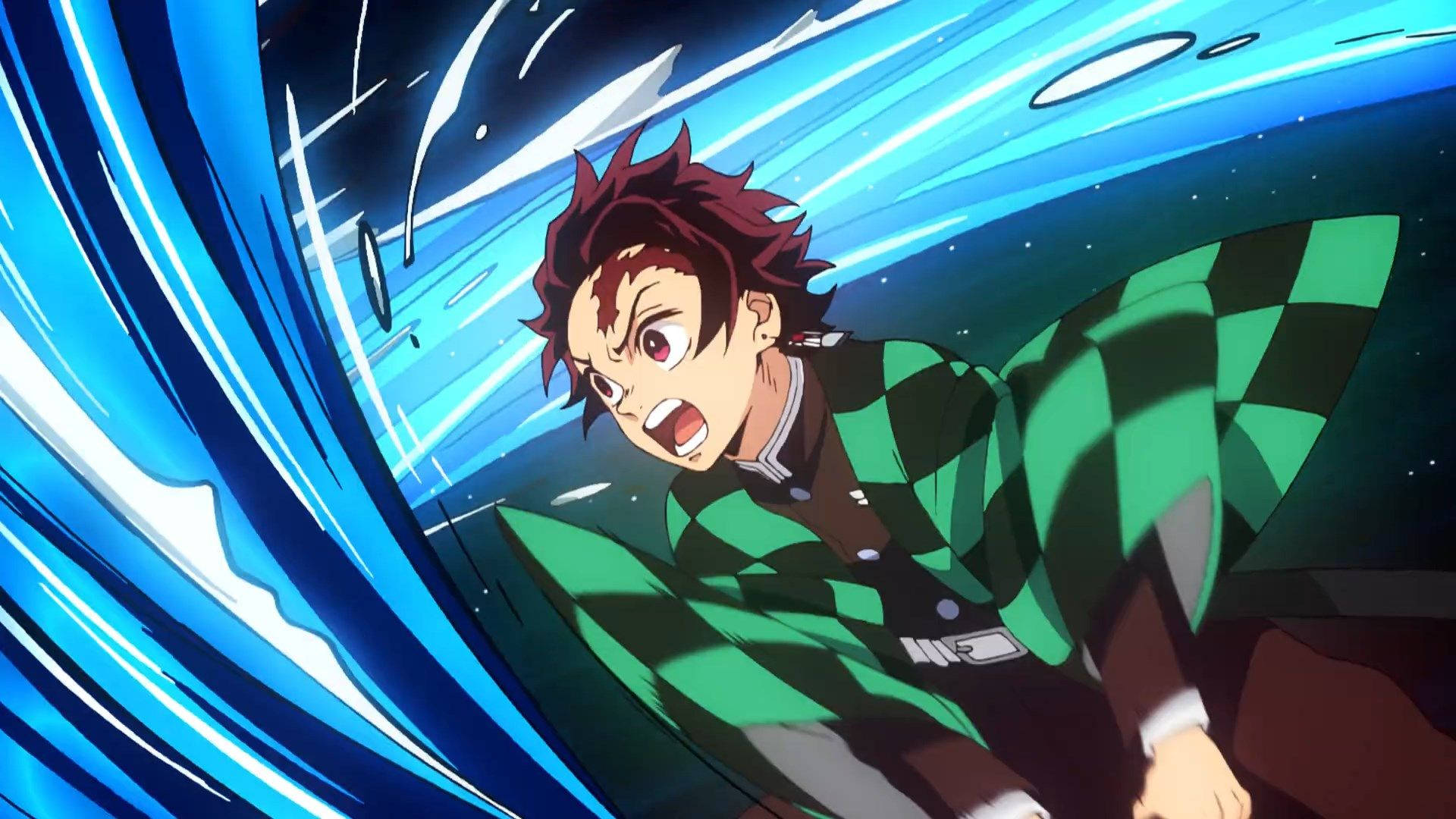 خلفية Demon Slayer لتانجيرو كامادو وهو يستخدم تقنية تنفس الماء.
