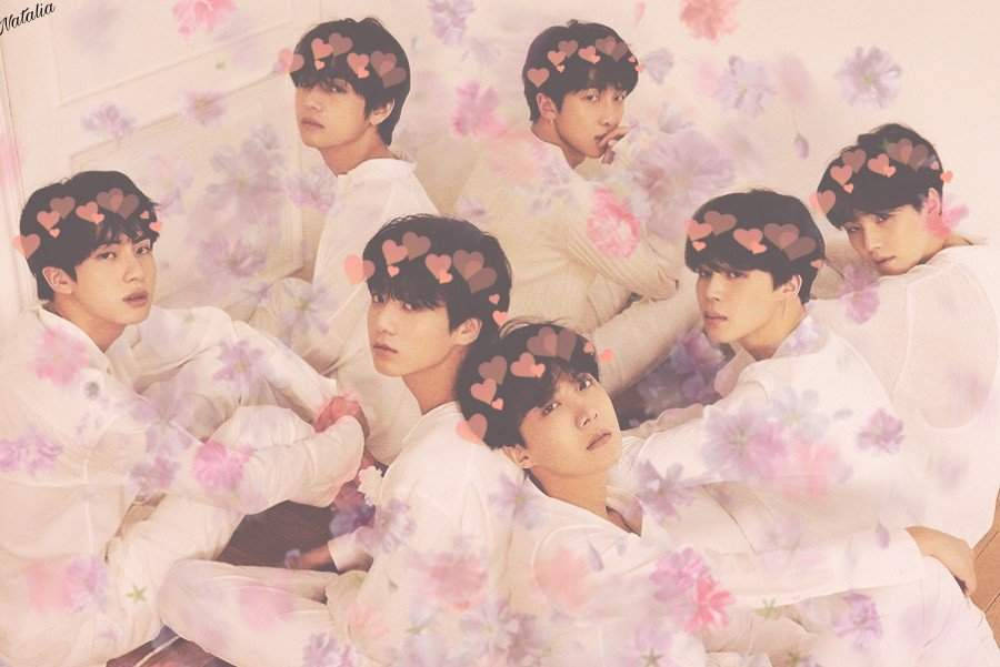 تصوير لطيف لفرقة BTS مع قلوب الأحلام خلفية