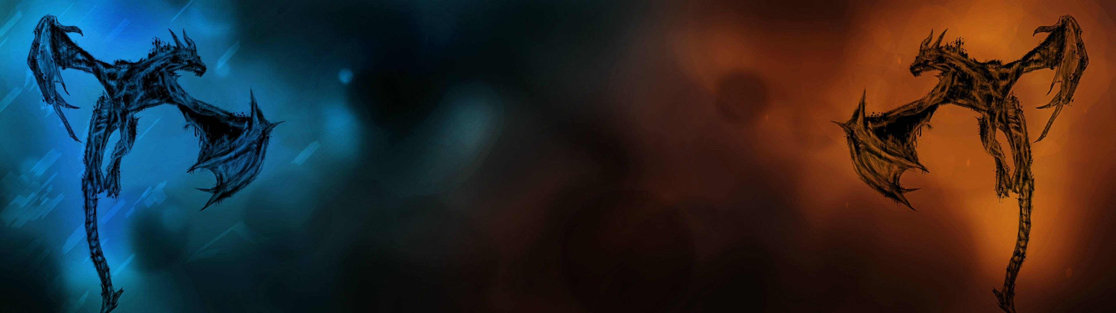 تنينان بدقة 3840x1080 عالية الوضوح لشاشتين خلفية