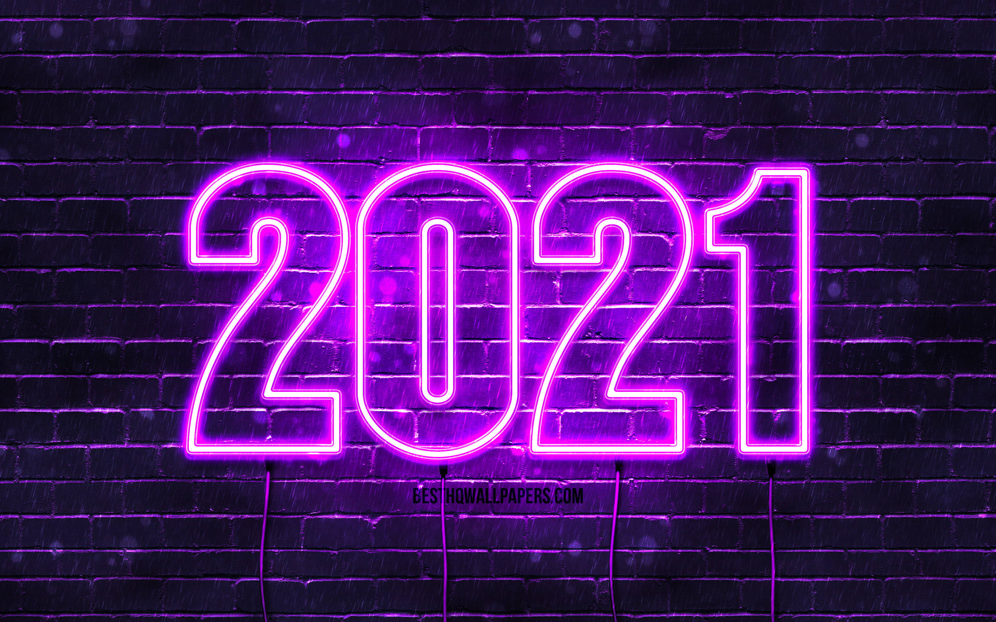 تهنئة سنة جديدة سعيدة 2021 باللون البنفسجي النيون خلفية