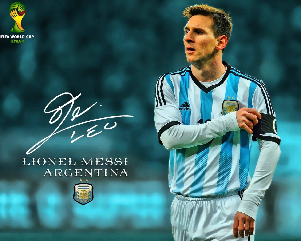 خلفية لاعب منتخب الأرجنتين ليونيل ميسي مع توقيعه