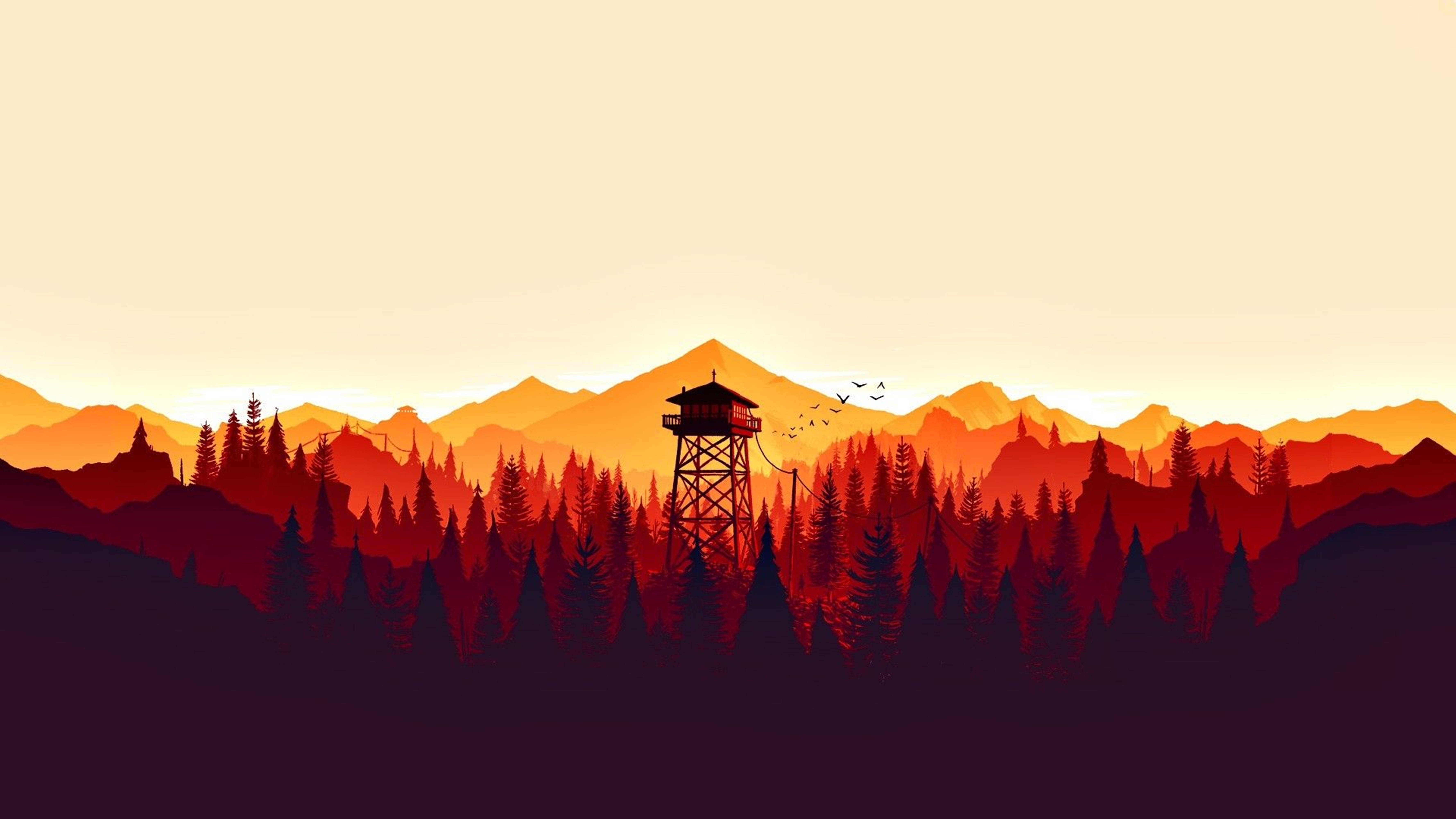 جبال برتقالية نابضة بالحياة من Firewatch بدقة 4K خلفية