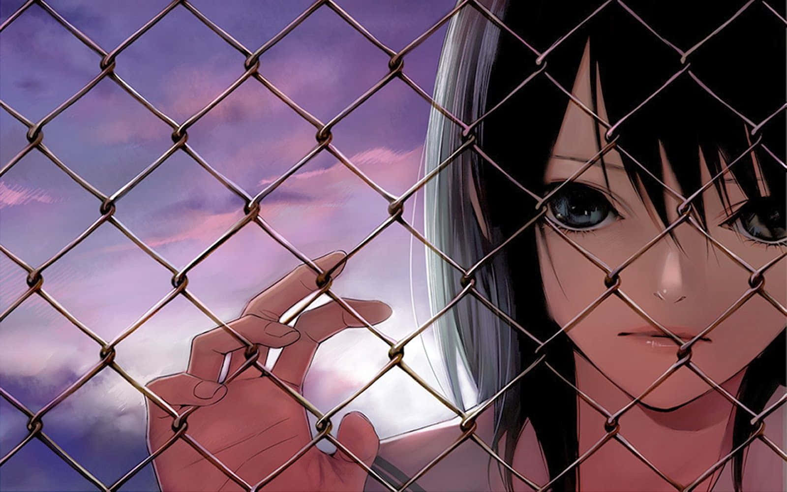 جمالية فتاة أنمي حزينة النظرة خلفية