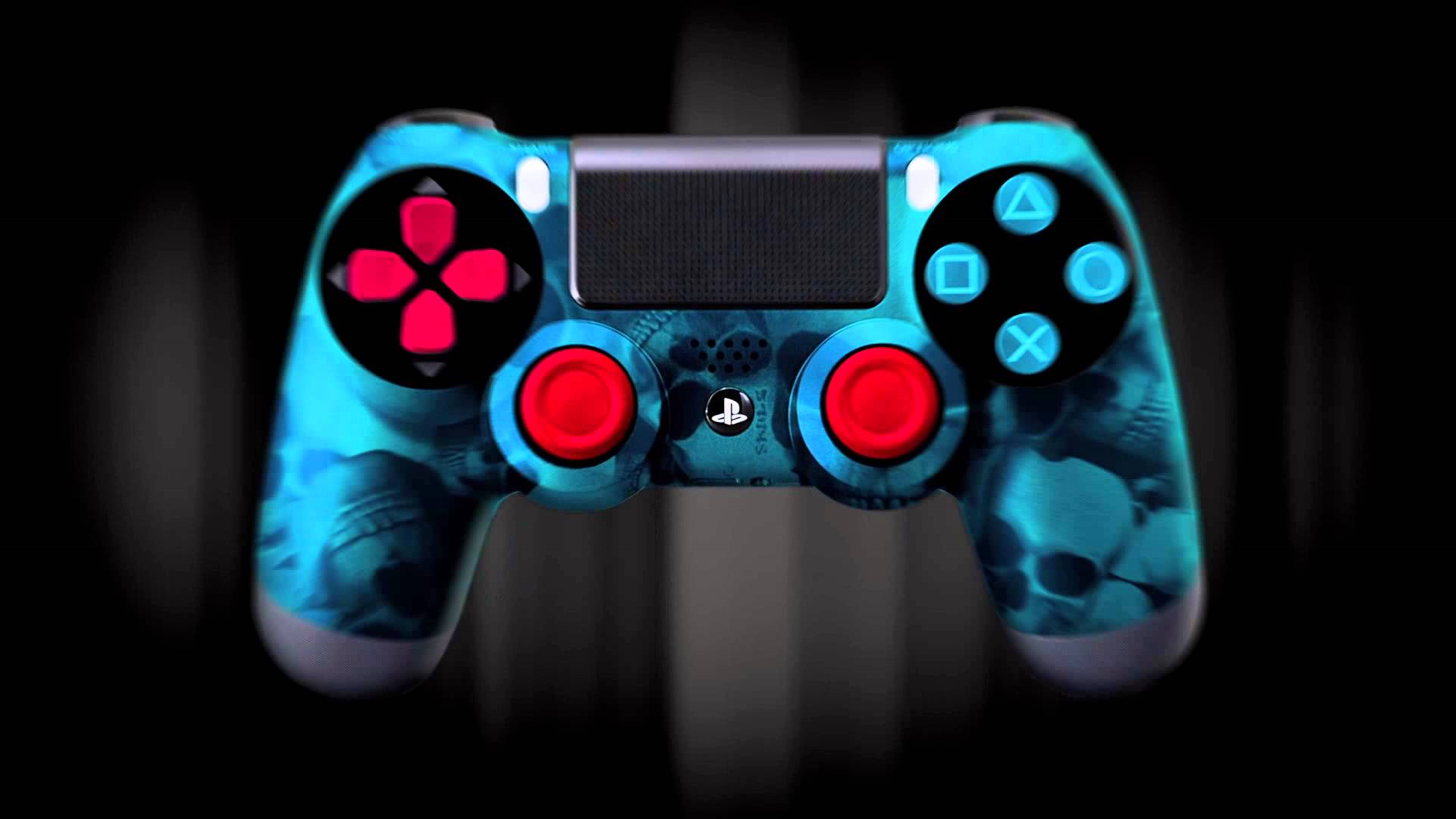 جهاز PS4 بدقة 4K مع ملصق جمجمة نيون خلفية