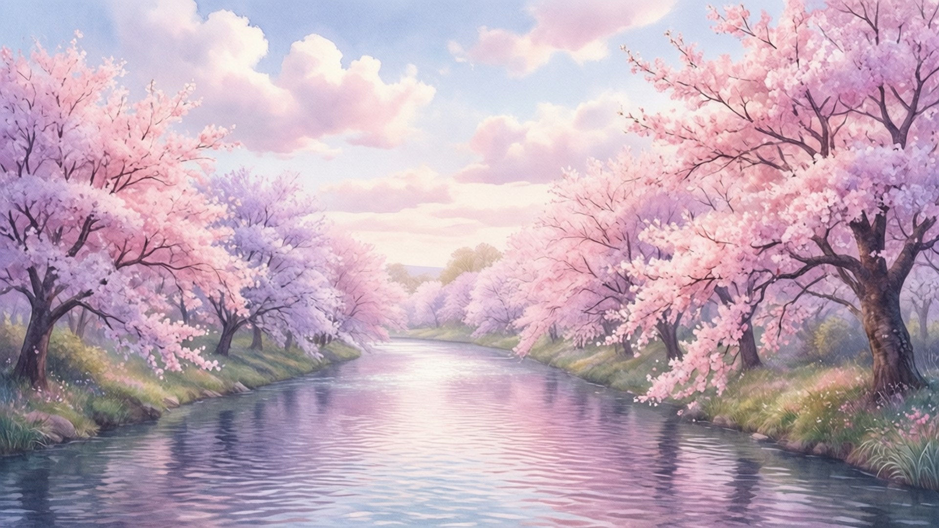 حلم نهر أزهار الكرز خلفية
