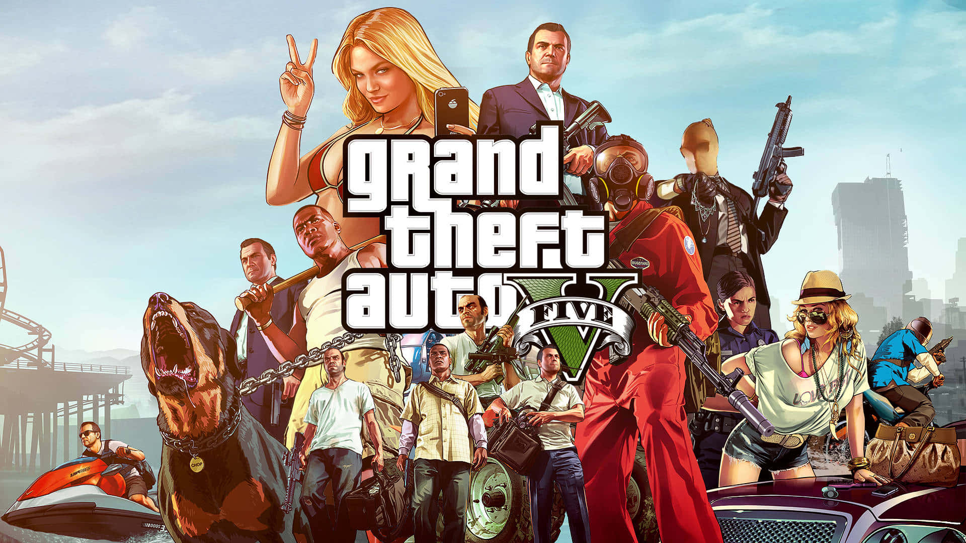 خلفية GTA شخصيات شاشة التحميل في لعبة Grand Theft Auto Five خلفية