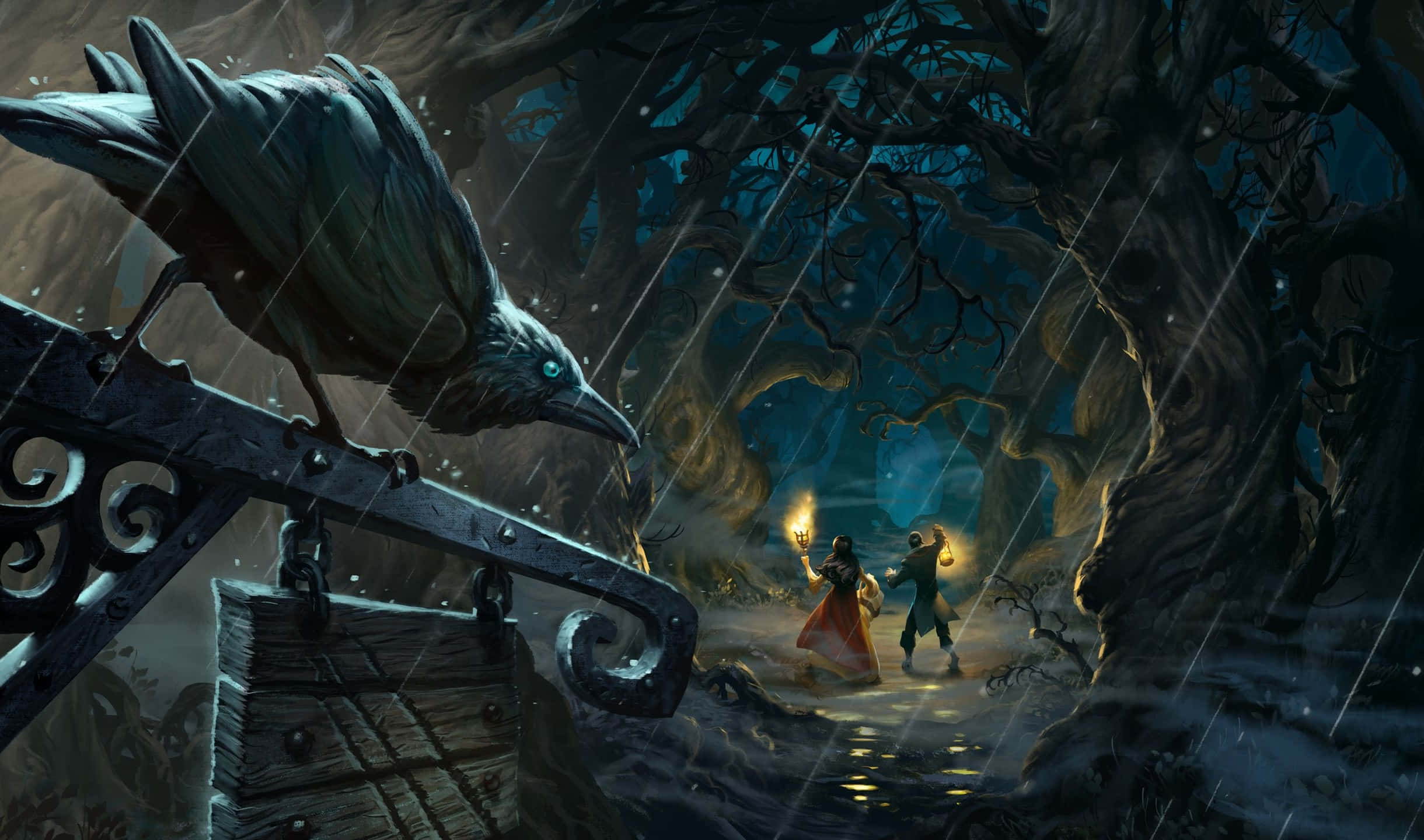 خلفية Hearthstone غابة ويتشوود المخيفة بدقة 2440x1440 خلفية