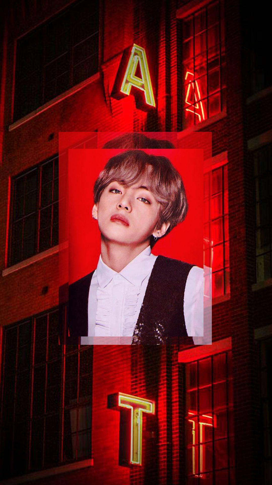 خلفية آيفون جمالية حمراء لـ BTS كيم تايهيونغ خلفية
