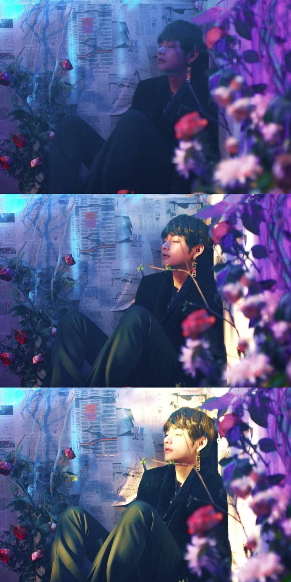 خلفية جدارية زهرية لجين من فرقة BTS خلفية