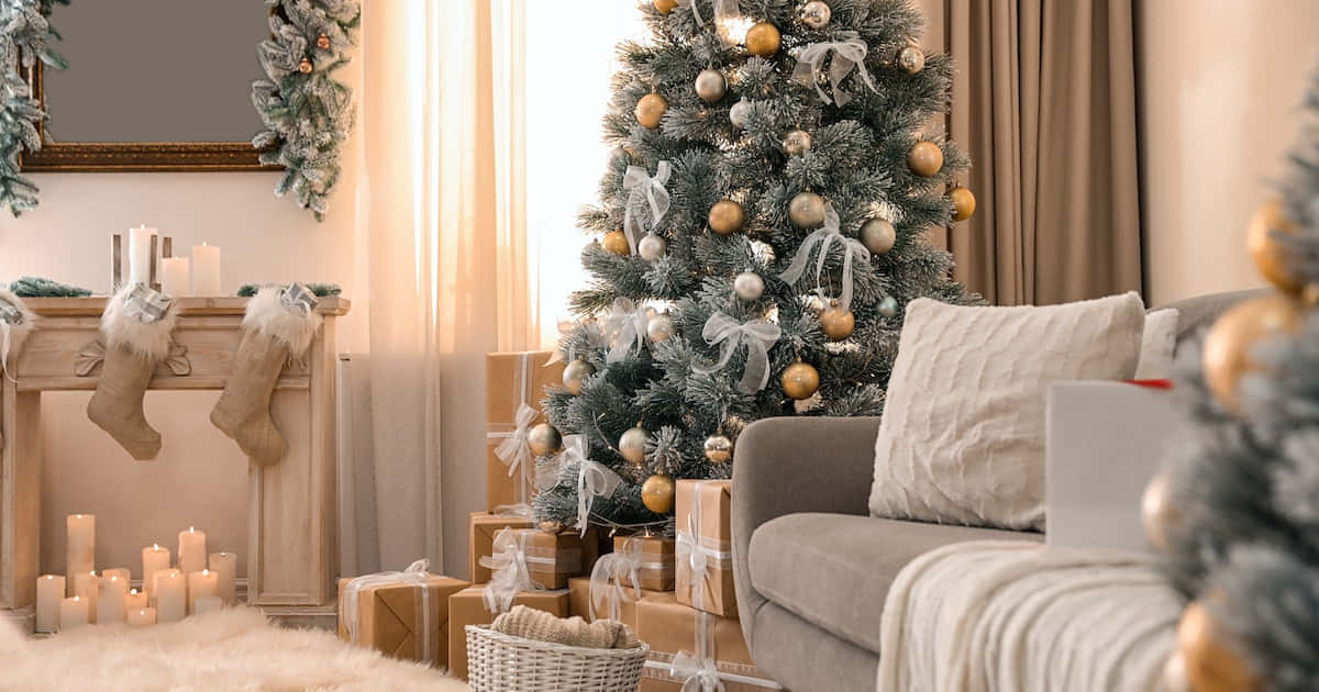 خلفية زوم عيد الميلاد باللون البيج خلفية