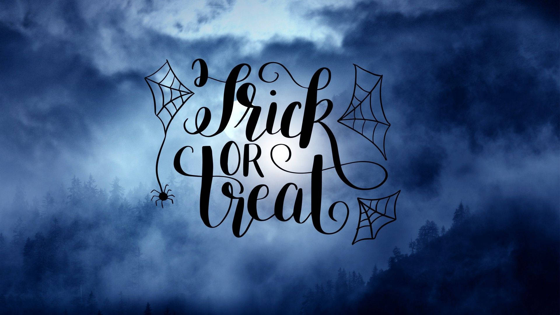 خلفية غائمة مع عبارة Trick or Treat بشكل شبكي خلفية
