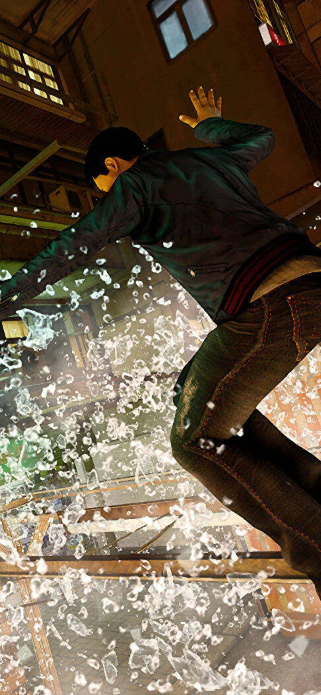 خلفية لعبة Sleeping Dogs على سطح زجاجي لهاتف iPhone Xs خلفية