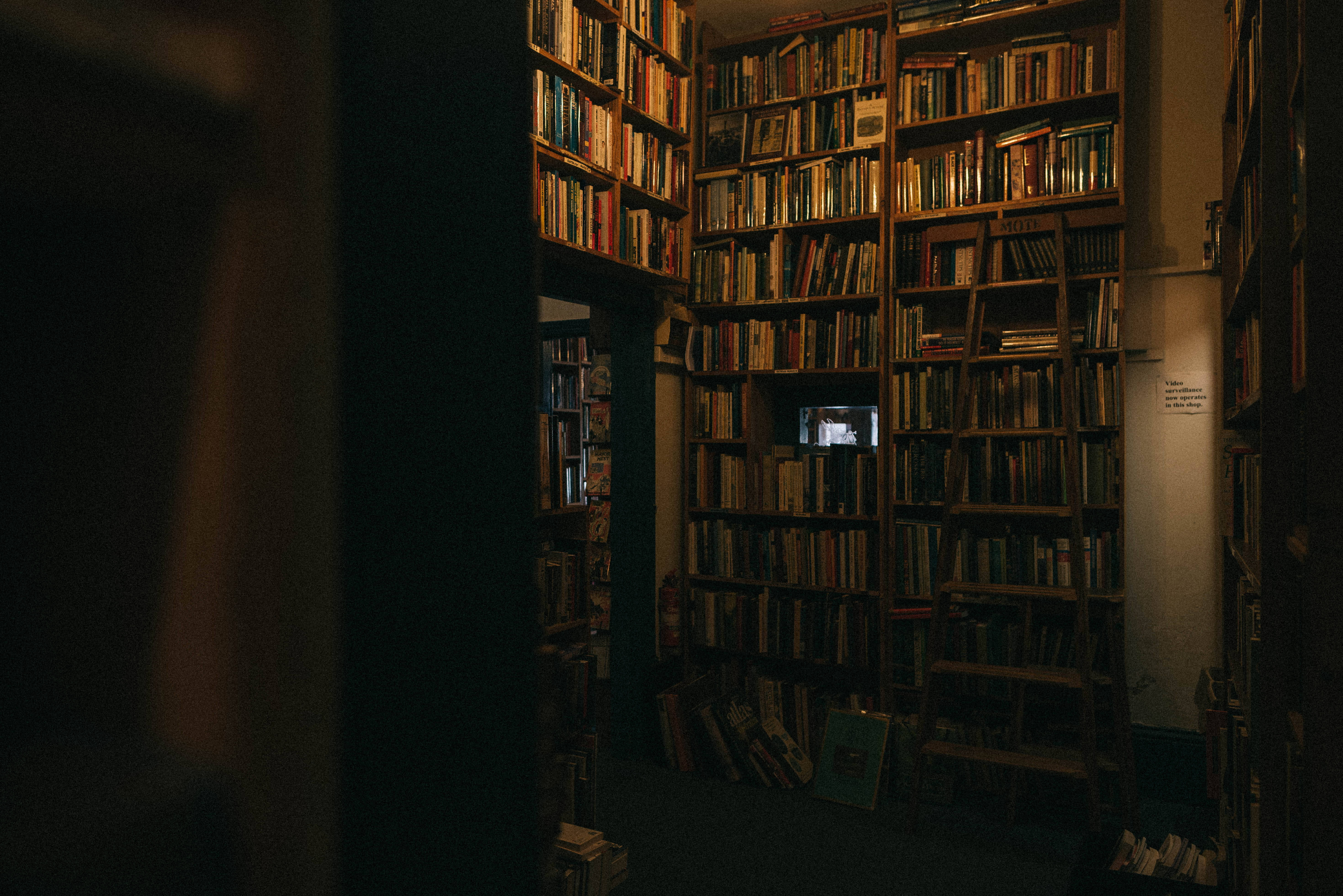 خلفية مكتبية جمالية لمكتبة مظلمة خلفية
