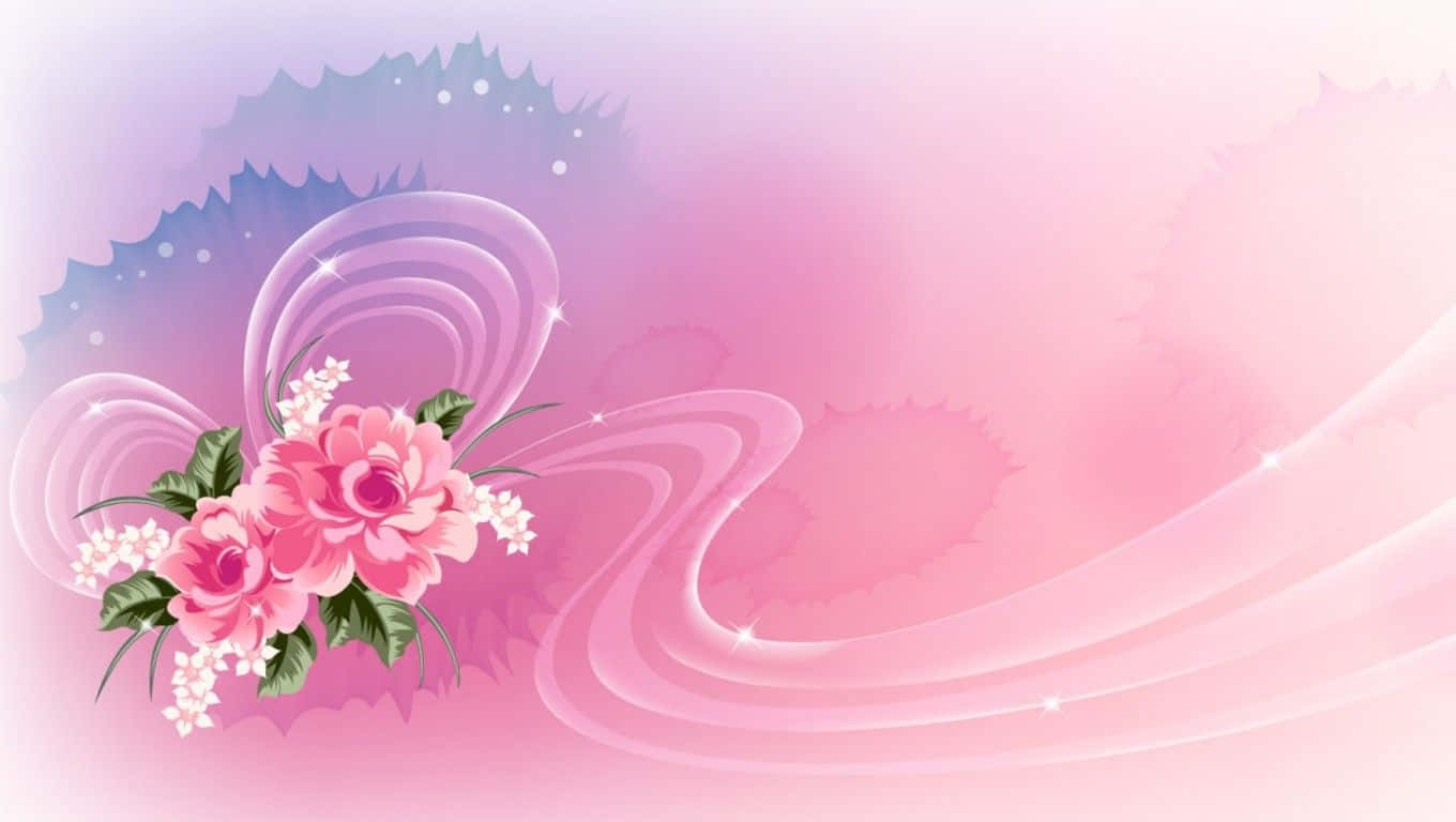 خلفية وردية مع زهور وأمواج خلفية