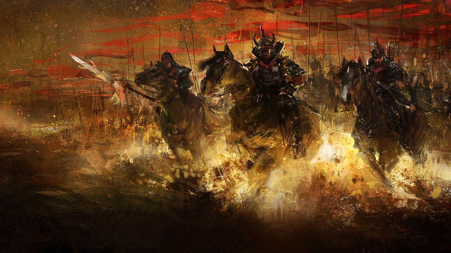 خيول ولهيب الساموراي الياباني خلفية