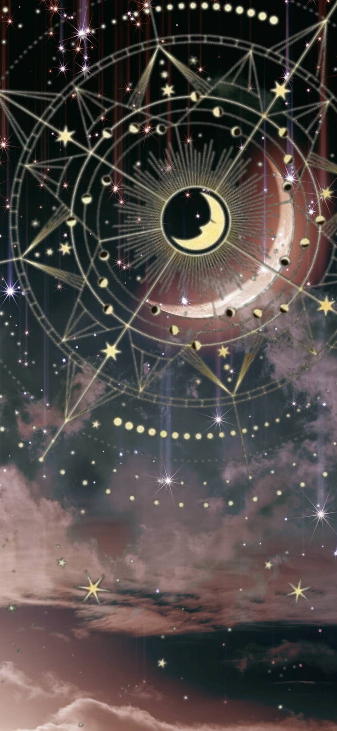 دائرة جمالية روحية لأطوار القمر خلفية