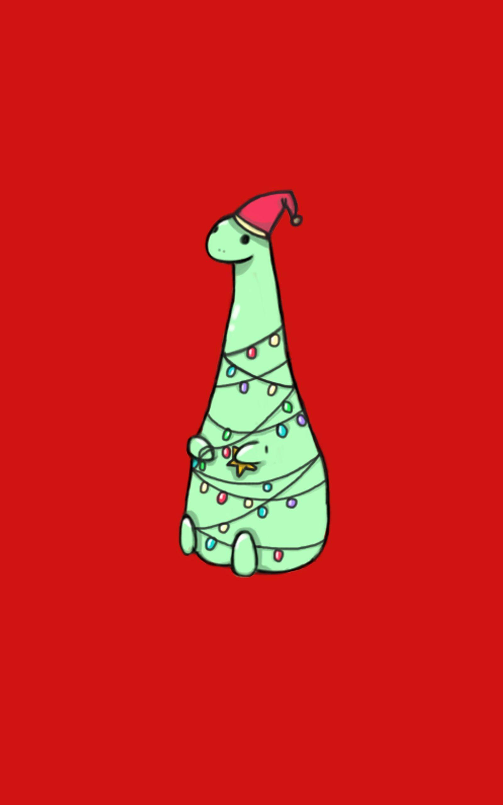 ديناصور أخضر لطيف وبسيط لعيد الميلاد لهاتف آيفون خلفية