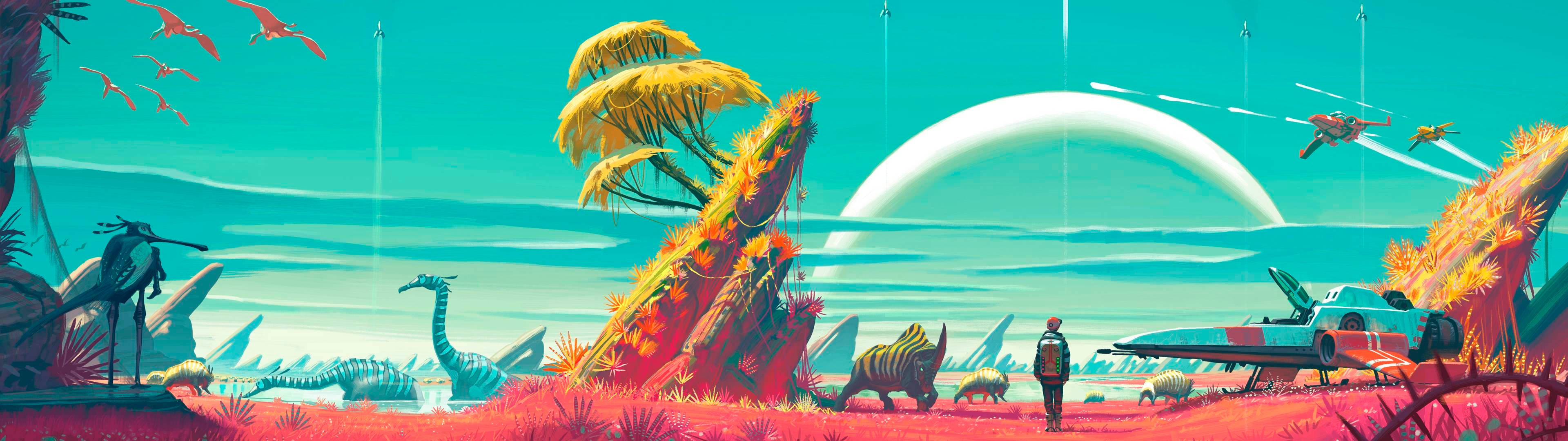 ديناصورات بدقة 3840x1080 عالية الوضوح لشاشتين خلفية