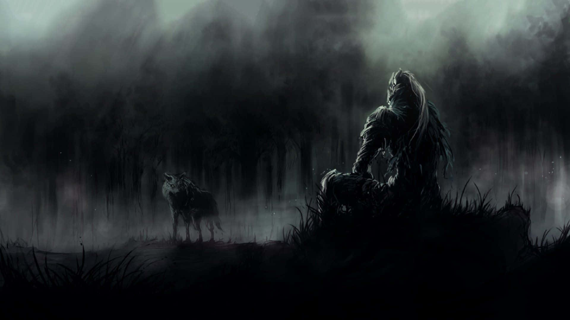 ذئب ورجل في Dark Souls بدقة 1920x1080 بالأسود الداكن خلفية
