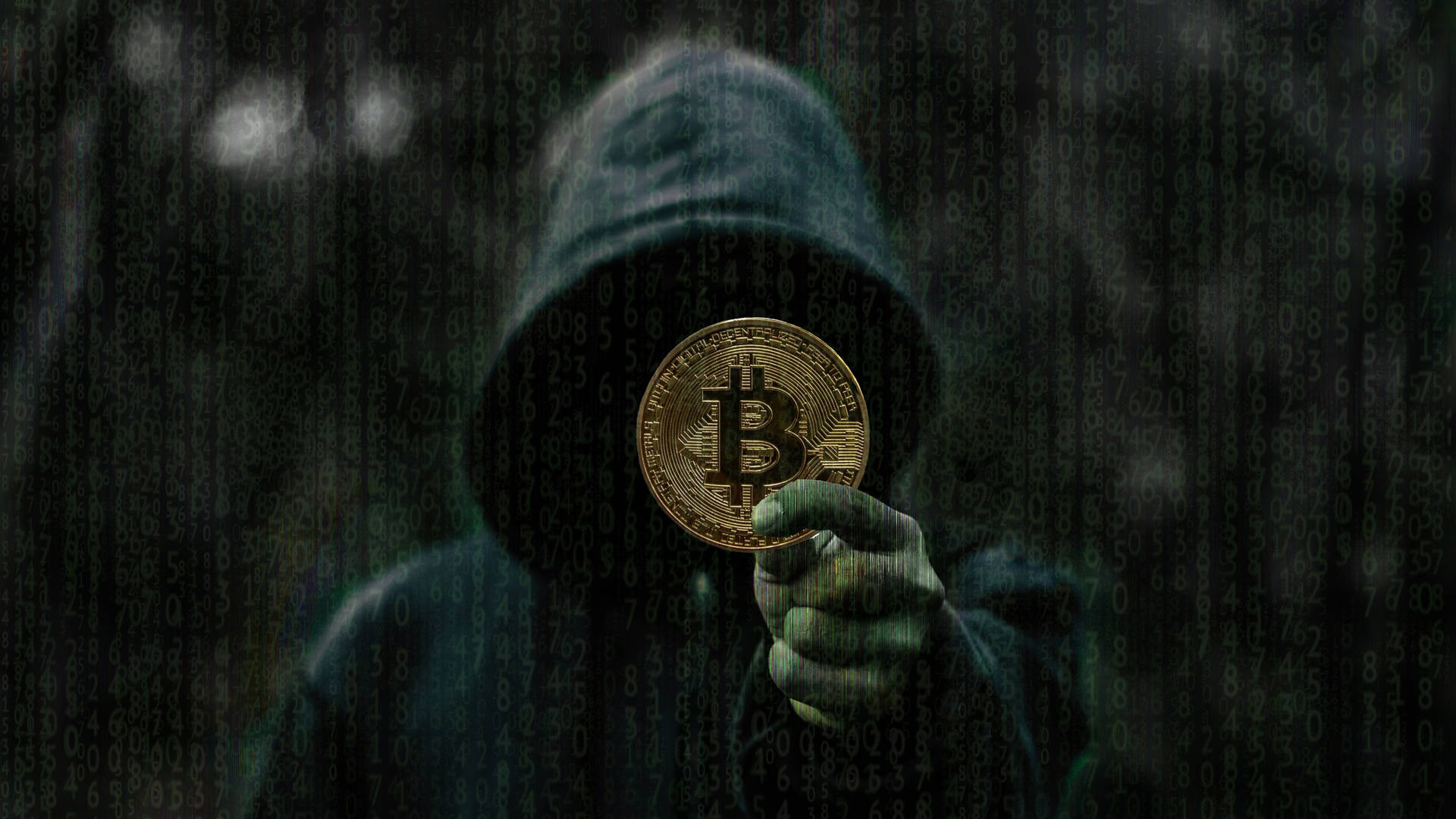 رجل مجهول مع خلفية بيتكوين للعملات الرقمية