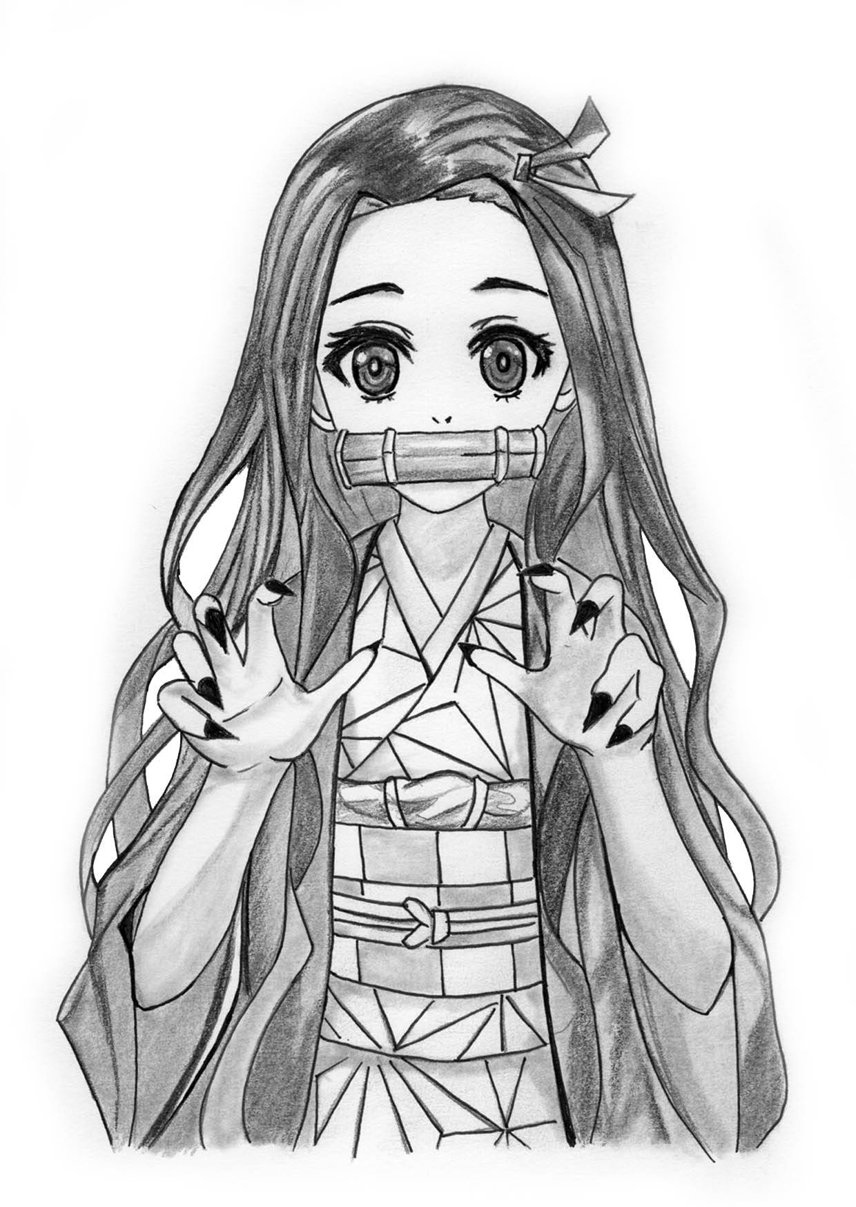 رسم بقلم الرصاص لـ نيزوكو من Demon Slayer خلفية