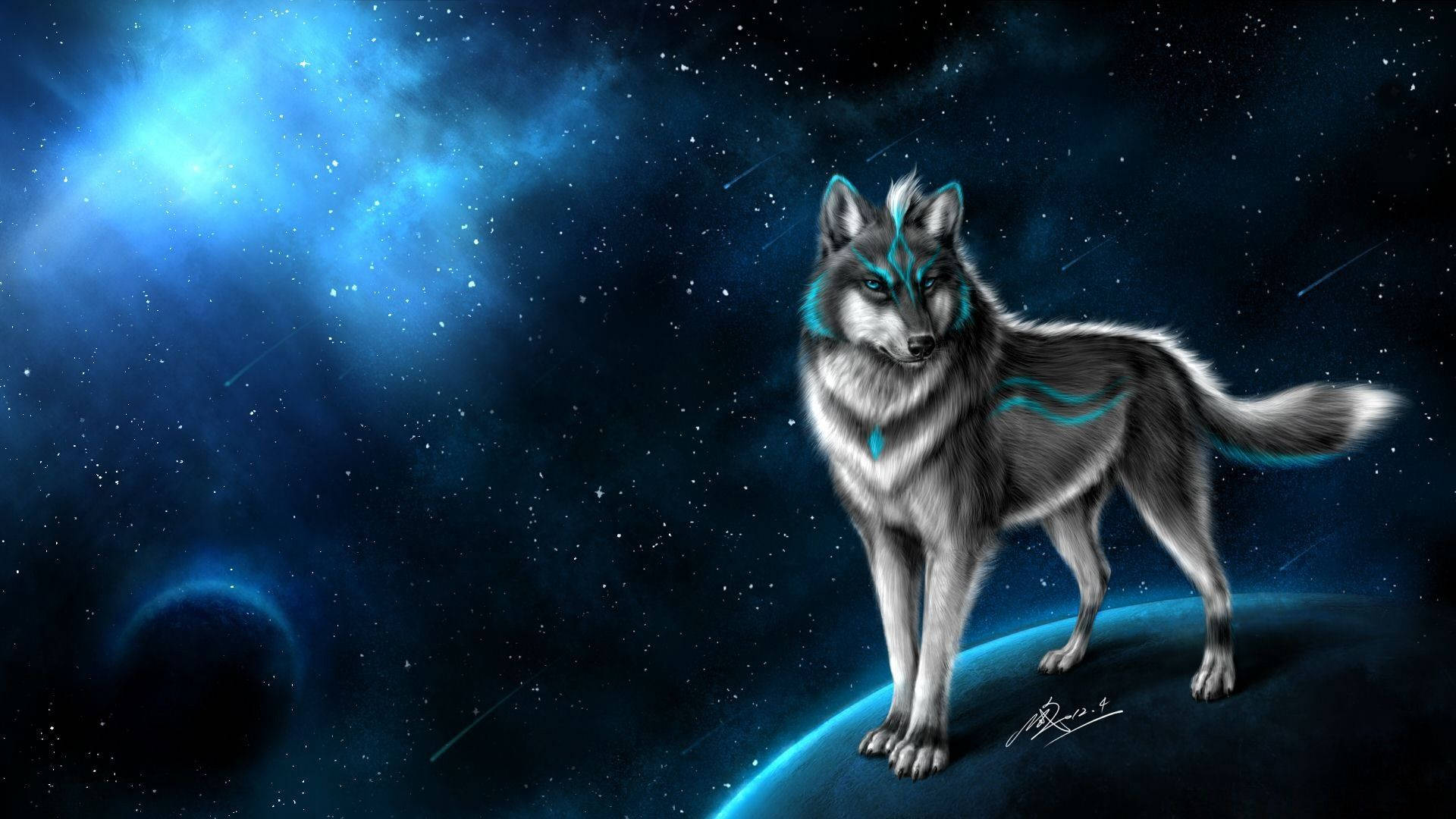 رسم ذئب رائع في المجرة خلفية