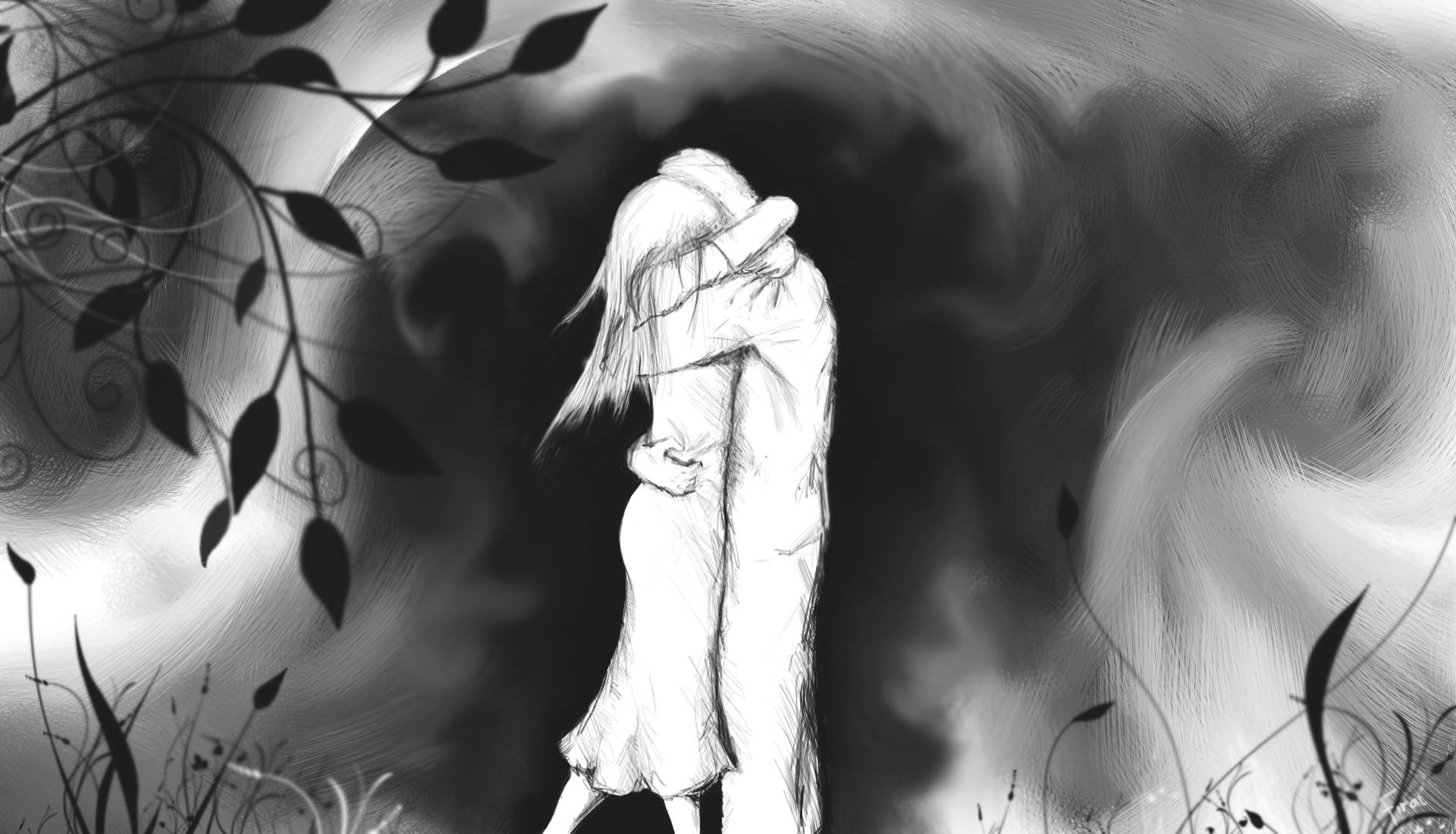 رسم رائع لزوجين متعانقين خلفية