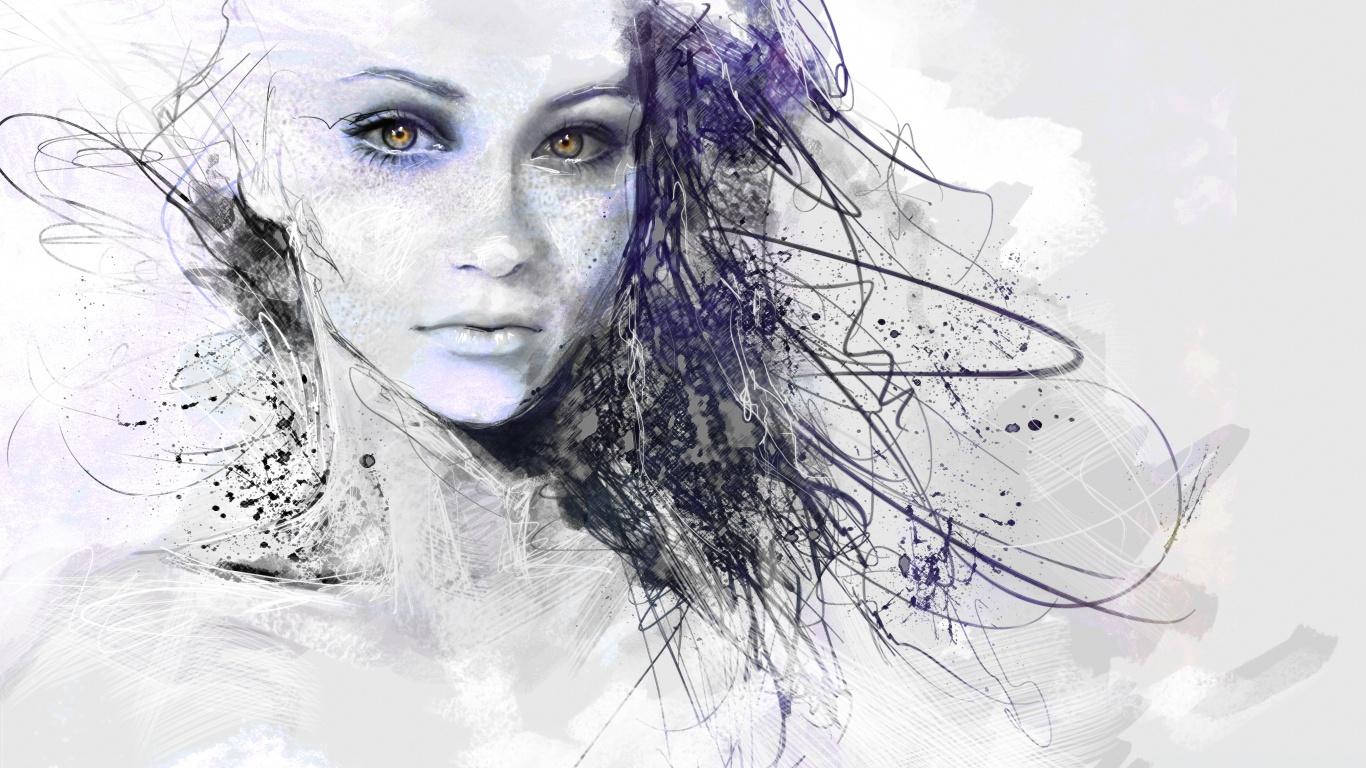 رسم رائع لسيدة مع رذاذ الطلاء خلفية