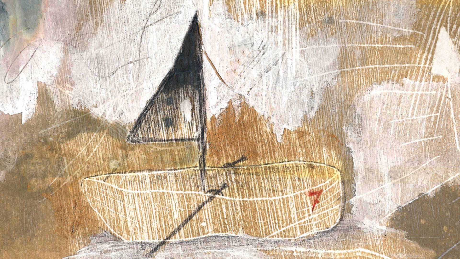 رسم رائع لقارب محفور خلفية