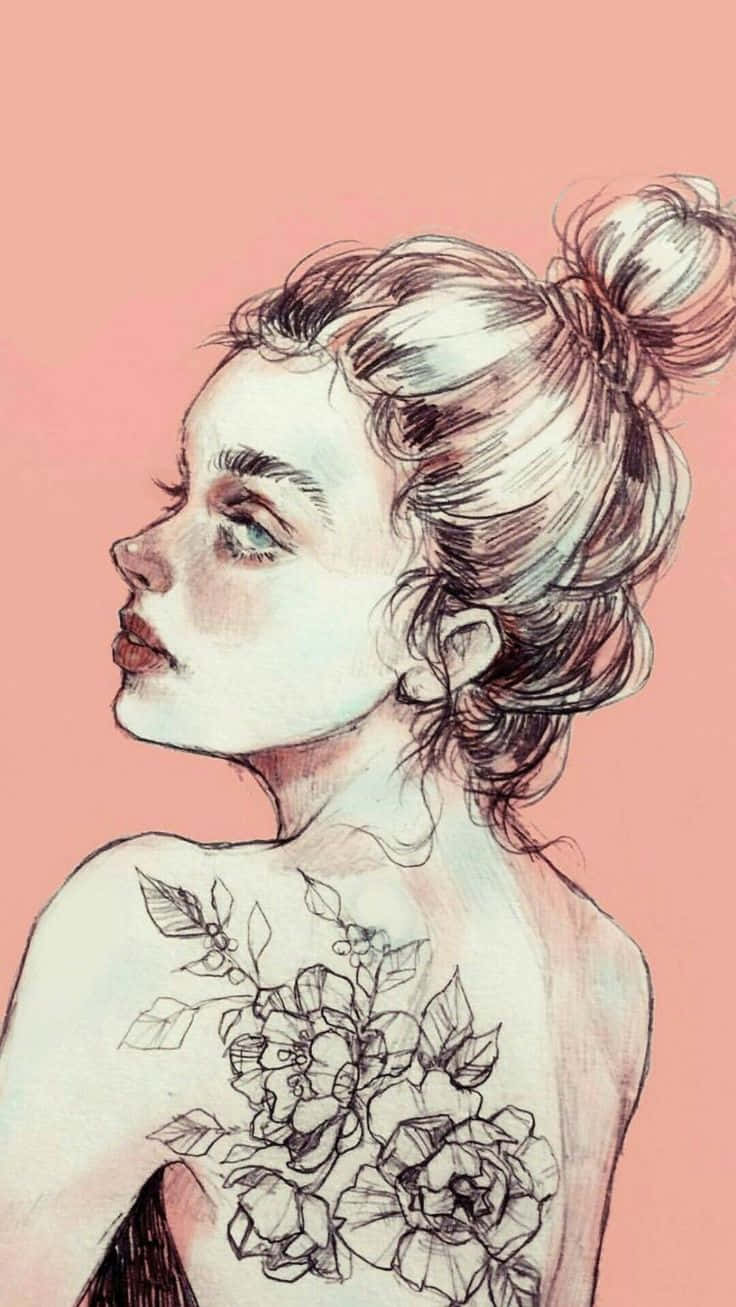 رسم لامرأة ذات وشوم على ظهرها خلفية
