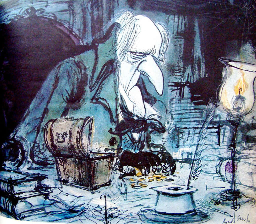 رسم لرجل جالس على طاولة خلفية