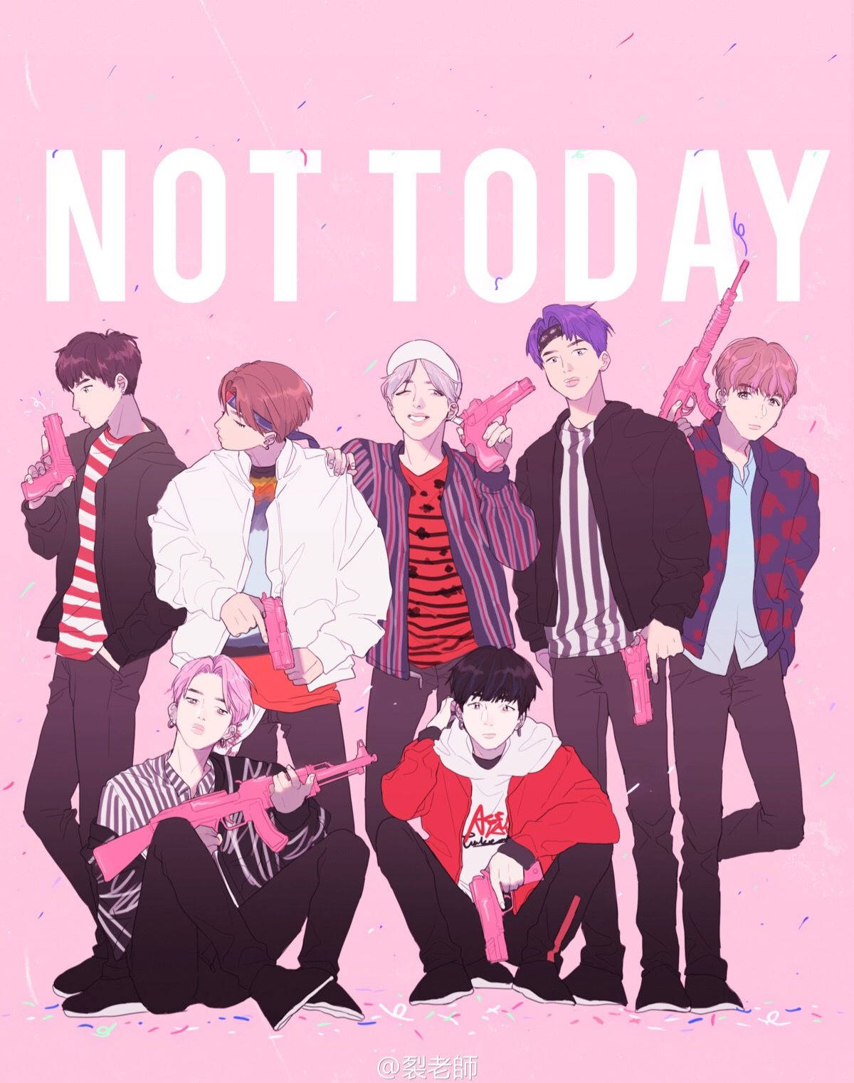 رسمة لطيفة لفرقة BTS بعنوان Not Today خلفية