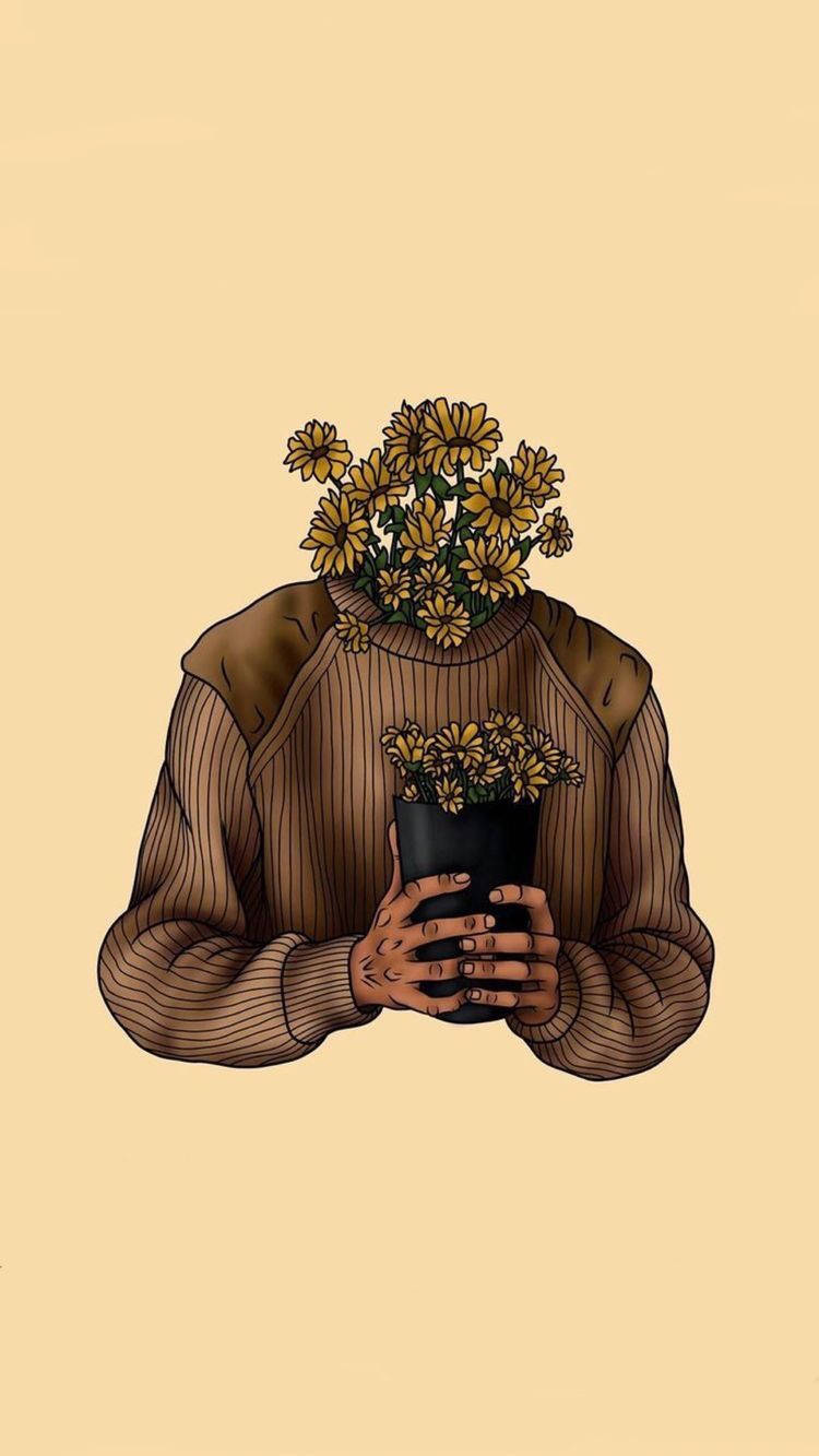 رسومات جمالية لرأس مزين بالزهور الصفراء خلفية