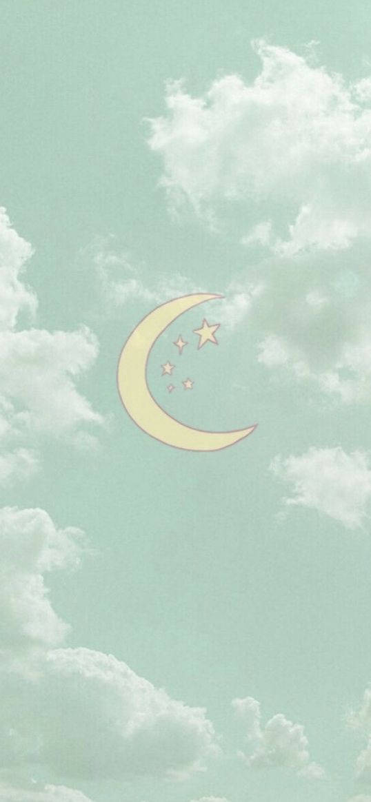سماء هلال أخضر نعناعي لأيفون خلفية