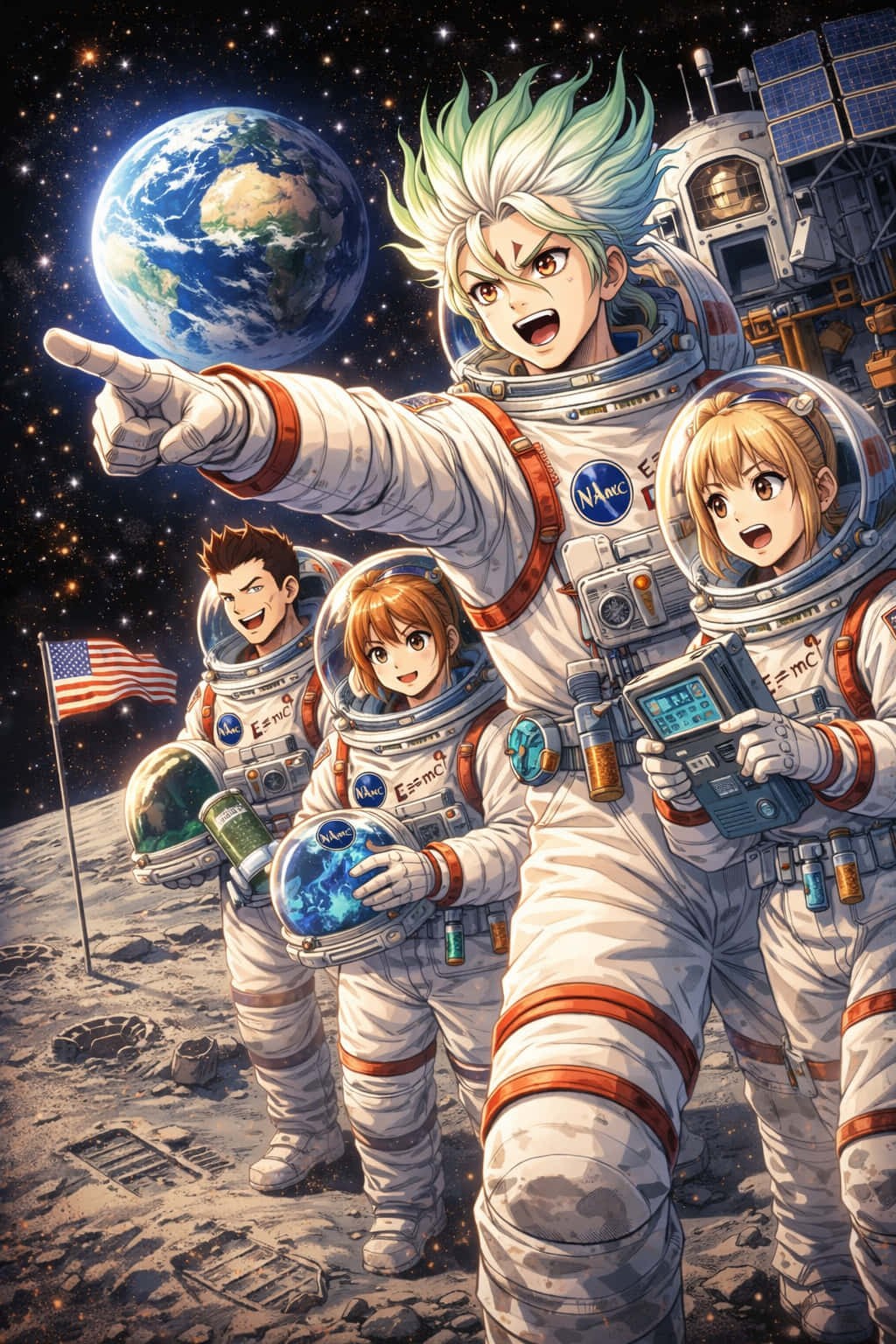 دكتور ستون، سينكو، سينكو 4K، خلفية سينكو، علم، جماليات علمية، سطح مكتب علمي، آيفون علمي، خلفية دكتور ستون، أنمي، جماليات أنمي، فن أنمي، مستكشف، قمر