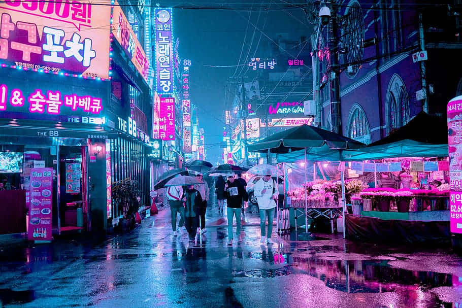 سيول النيون الوردية خلفية