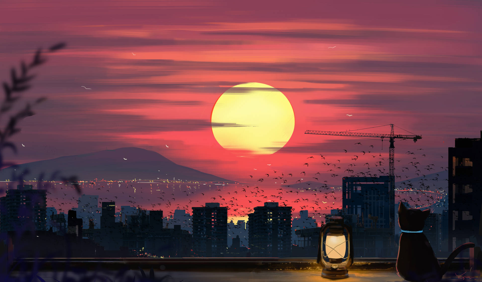 شاشة قفل كمبيوتر لقطة وغروب الشمس
