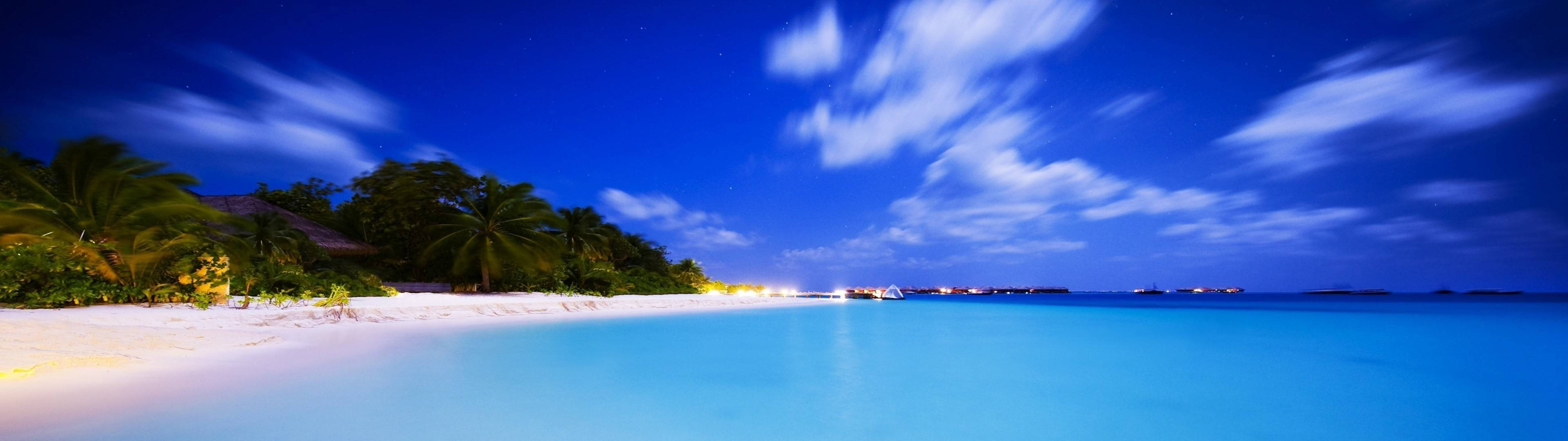 شاطئ بدقة 3840x1080 عالية الوضوح لشاشتين خلفية
